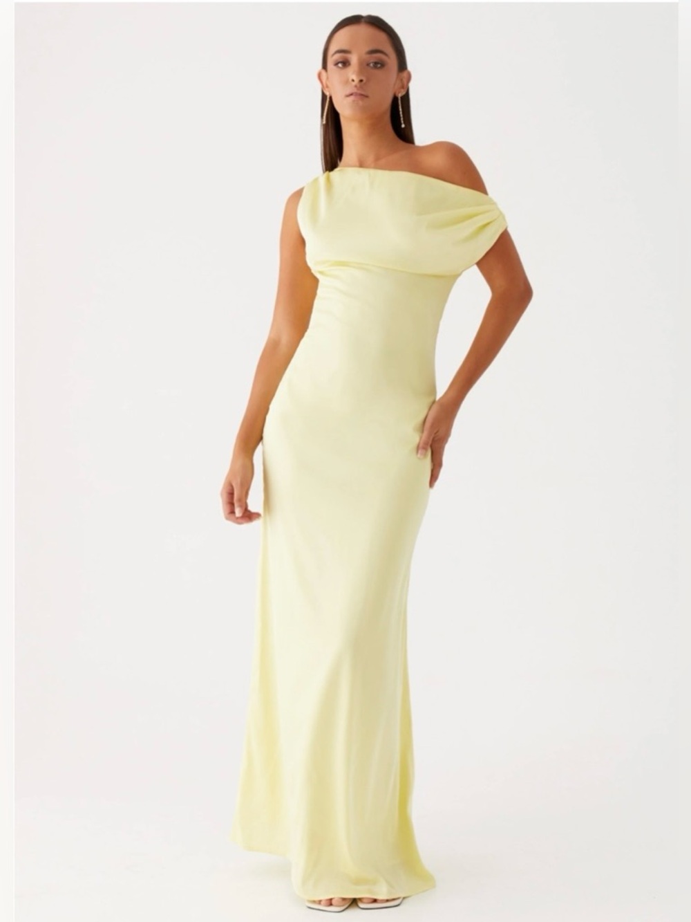 Peppermayo Pale Yellow One-Shoulder Evening Gown